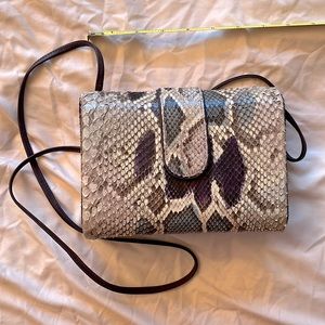 Real snake skin hard case clutch w/ optional long strap
